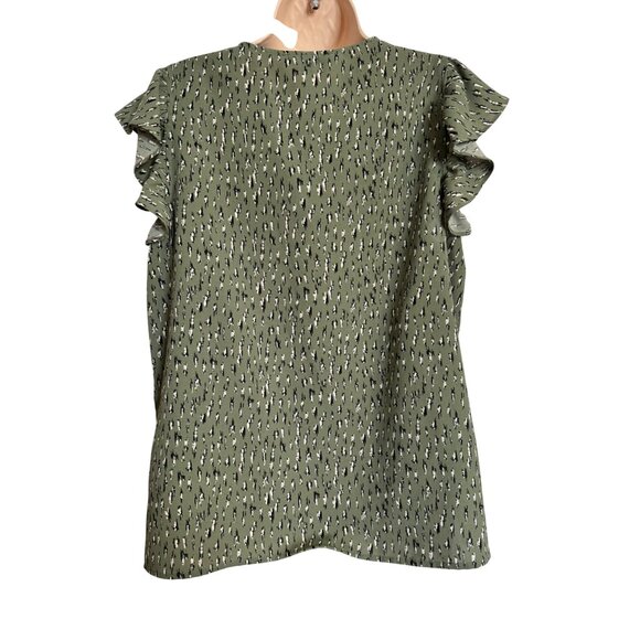 Adrianna Papell Size Medium Flutter Sleeve V Neck Olive Black NWT Polyester - Picture 3 of 8